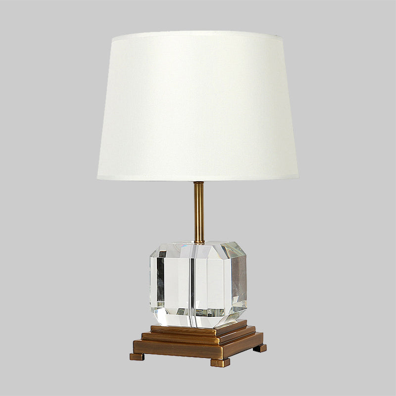 White Barrel Night Table Lamp Contemporary 1-Bulb Beveled K9 Crystal Nightstand Lighting with Square Pedestal Clearhalo 'Lamps' 'Table Lamps' Lighting' 406361