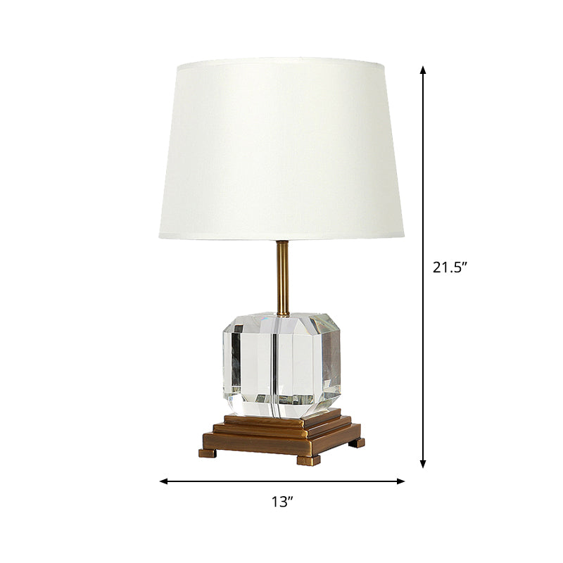 White Barrel Night Table Lamp Contemporary 1-Bulb Beveled K9 Crystal Nightstand Lighting with Square Pedestal Clearhalo 'Lamps' 'Table Lamps' Lighting' 406362