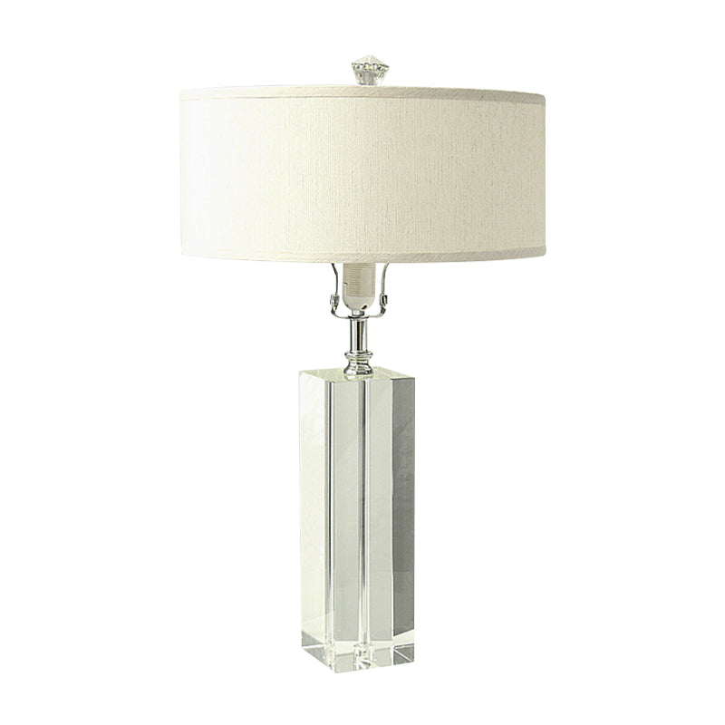 Drum Night Table Lighting Modernism K9 Crystal 1-Bulb White Nightstand Lamp for Bedroom Clearhalo 'Lamps' 'Table Lamps' Lighting' 406381