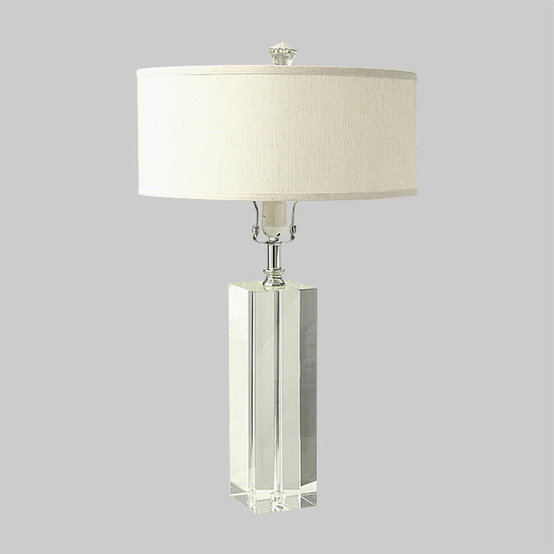 Drum Night Table Lighting Modernism K9 Crystal 1-Bulb White Nightstand Lamp for Bedroom Clearhalo 'Lamps' 'Table Lamps' Lighting' 406382