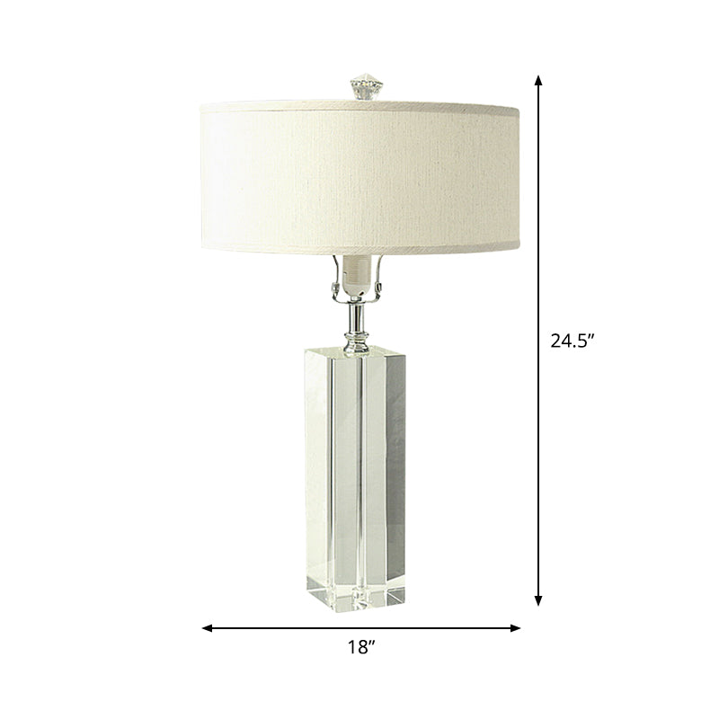 Drum Night Table Lighting Modernism K9 Crystal 1-Bulb White Nightstand Lamp for Bedroom Clearhalo 'Lamps' 'Table Lamps' Lighting' 406383