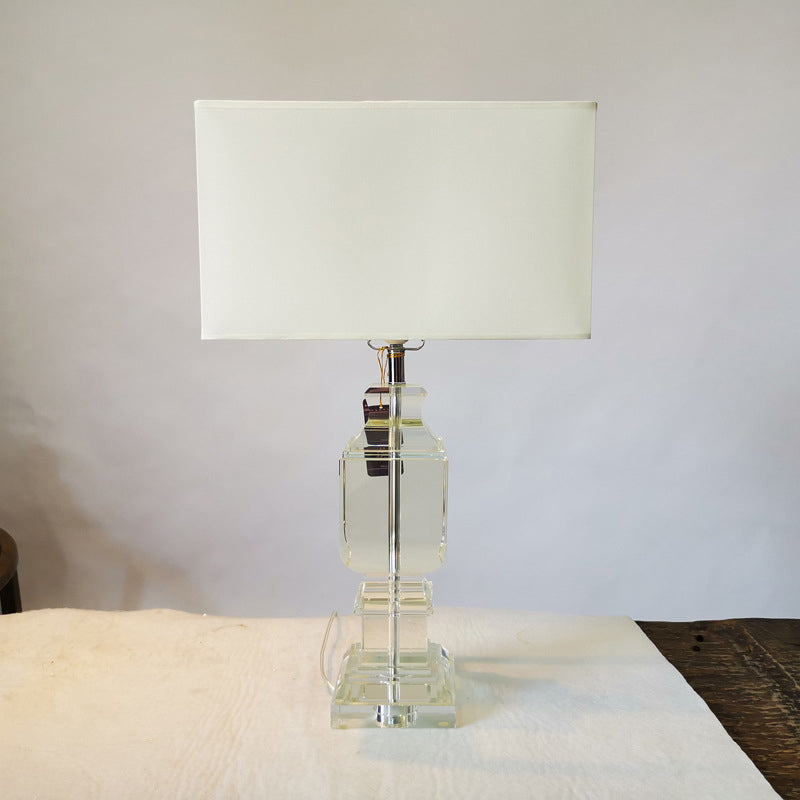 Modern Rectangle Crystal Table Lamp 1-Head Night Lighting in White with Fabric Shade White Clearhalo 'Lamps' 'Table Lamps' Lighting' 406389