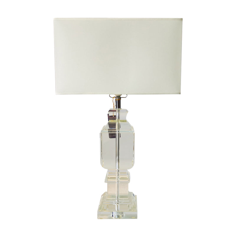 Modern Rectangle Crystal Table Lamp 1-Head Night Lighting in White with Fabric Shade Clearhalo 'Lamps' 'Table Lamps' Lighting' 406391