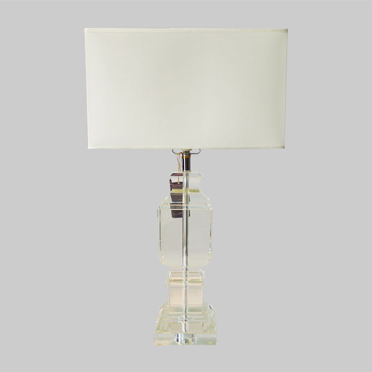 Modern Rectangle Crystal Table Lamp 1-Head Night Lighting in White with Fabric Shade Clearhalo 'Lamps' 'Table Lamps' Lighting' 406392