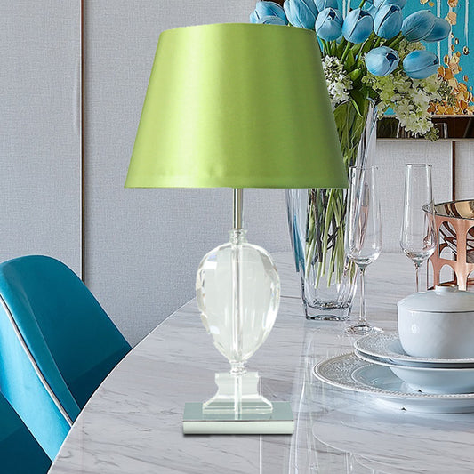 Empire Shade Night Light Modern Style Beveled Crystal 1-Light Bedroom Table Lamp in Green Green Clearhalo 'Lamps' 'Table Lamps' Lighting' 406404