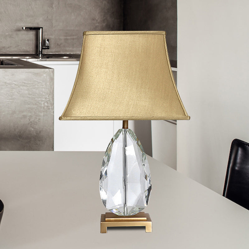 22"/26" Long Crystal Bell Night Lighting Modern 1 Head Light Brown Nightstand Lamp with Rectangle Pedestal Clearhalo 'Lamps' 'Table Lamps' Lighting' 406415