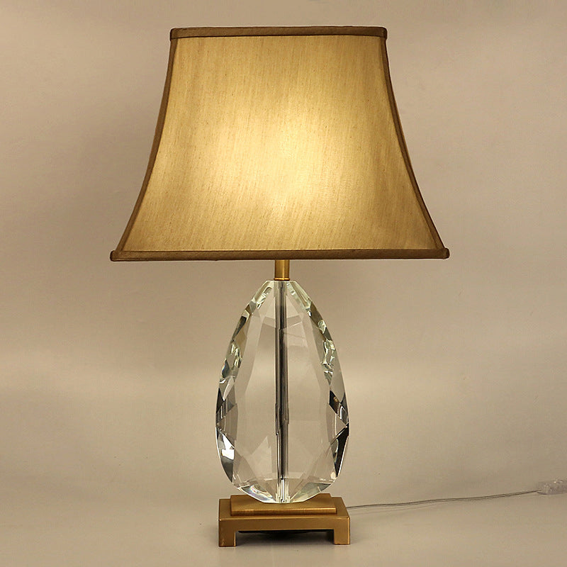 22"/26" Long Crystal Bell Night Lighting Modern 1 Head Light Brown Nightstand Lamp with Rectangle Pedestal Clearhalo 'Lamps' 'Table Lamps' Lighting' 406417