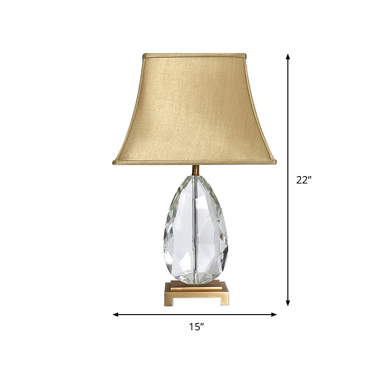 22"/26" Long Crystal Bell Night Lighting Modern 1 Head Light Brown Nightstand Lamp with Rectangle Pedestal Clearhalo 'Lamps' 'Table Lamps' Lighting' 406418