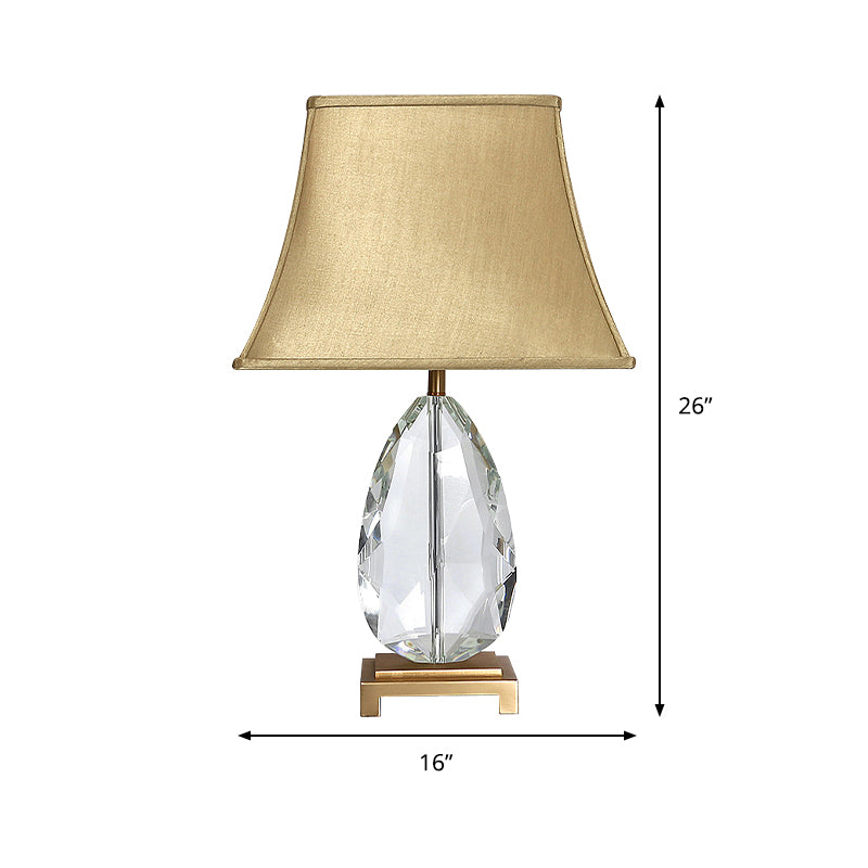 22"/26" Long Crystal Bell Night Lighting Modern 1 Head Light Brown Nightstand Lamp with Rectangle Pedestal Clearhalo 'Lamps' 'Table Lamps' Lighting' 406419