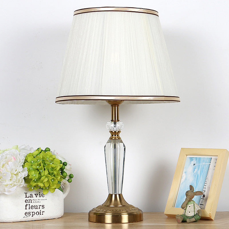 Empire Shade Night Table Lamp Minimalism Crystal 1 Head Gold Nightstand Light for Bedroom Gold Clearhalo 'Lamps' 'Table Lamps' Lighting' 406435