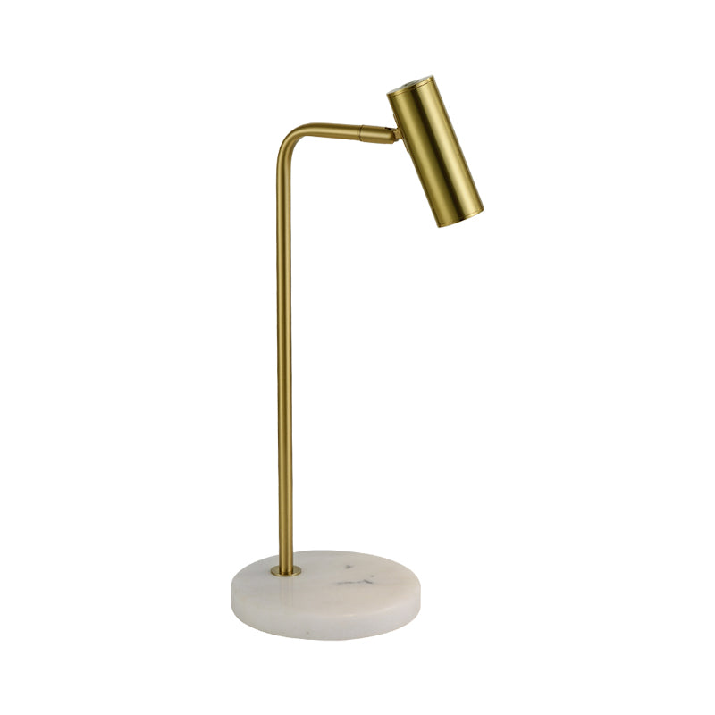 Metal Tubular Night Table Lighting Post-Modern 1 Bulb Gold Nightstand Lamp with Angled Arm for Study Room Clearhalo 'Lamps' 'Table Lamps' Lighting' 406443