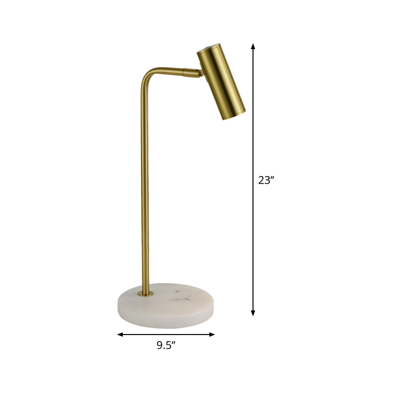 Metal Tubular Night Table Lighting Post-Modern 1 Bulb Gold Nightstand Lamp with Angled Arm for Study Room Clearhalo 'Lamps' 'Table Lamps' Lighting' 406444