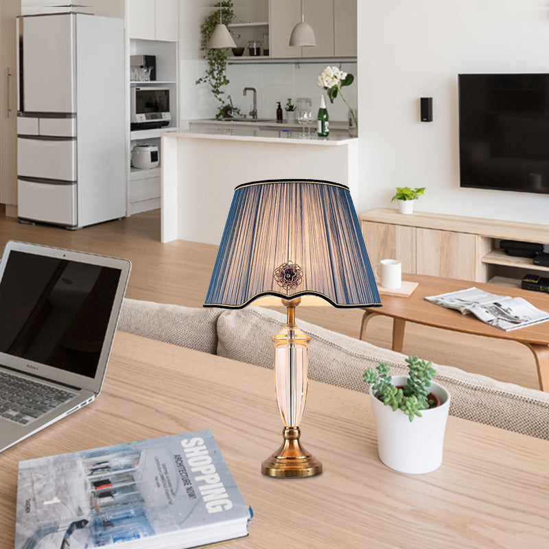 1 Bulb Dining Room Desk Light Modernism White/Blue Table Lamp with Conical Fabric Shade Clearhalo 'Lamps' 'Table Lamps' Lighting' 406452