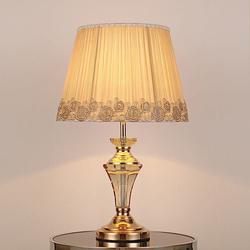 Contemporary 1 Head Table Light Beige Tapered Drum Small Desk Lamp with Fabric Shade Clearhalo 'Lamps' 'Table Lamps' Lighting' 406459