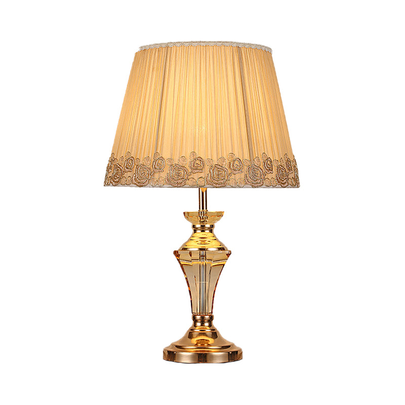 Contemporary 1 Head Table Light Beige Tapered Drum Small Desk Lamp with Fabric Shade Clearhalo 'Lamps' 'Table Lamps' Lighting' 406460