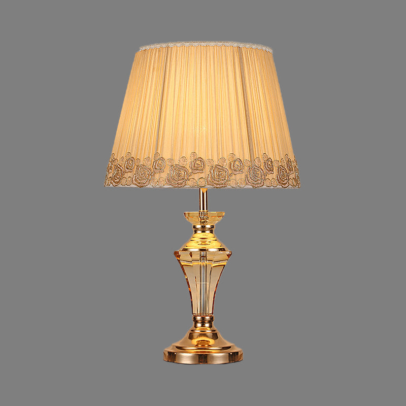 Contemporary 1 Head Table Light Beige Tapered Drum Small Desk Lamp with Fabric Shade Clearhalo 'Lamps' 'Table Lamps' Lighting' 406461