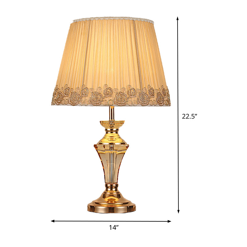 Contemporary 1 Head Table Light Beige Tapered Drum Small Desk Lamp with Fabric Shade Clearhalo 'Lamps' 'Table Lamps' Lighting' 406462