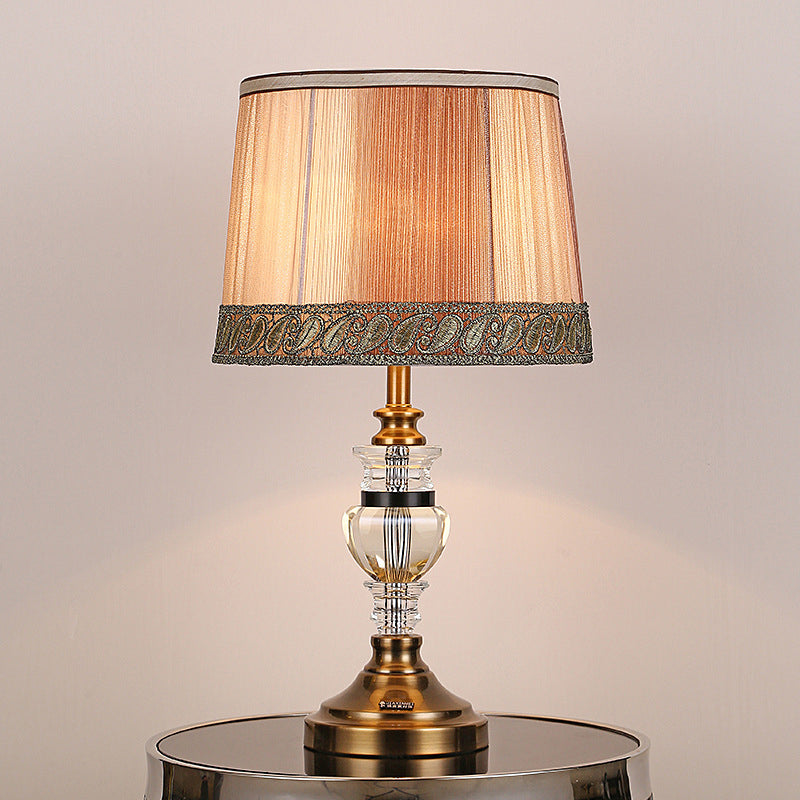 1 Head Urn-Shaped Task Lighting Modern Hand-Cut Crystal Nightstand Lamp in Brown Clearhalo 'Lamps' 'Table Lamps' Lighting' 406469