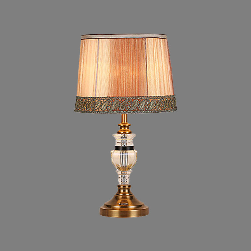 1 Head Urn-Shaped Task Lighting Modern Hand-Cut Crystal Nightstand Lamp in Brown Clearhalo 'Lamps' 'Table Lamps' Lighting' 406471