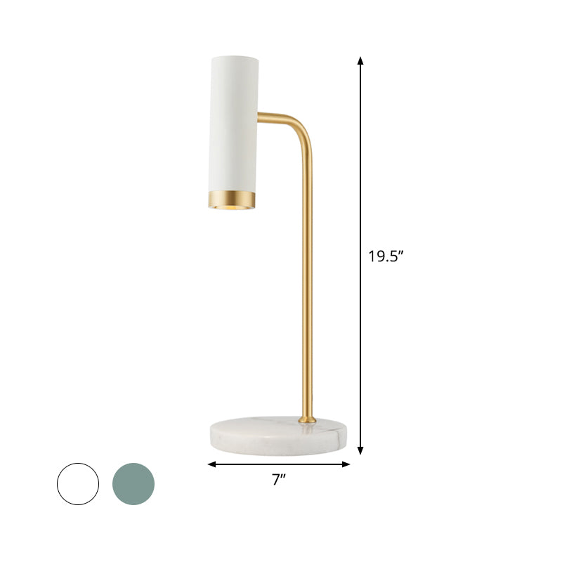 White/Blue Tube Night Lamp Minimalism 1-Light Marble LED Nightstand Light with Metal Shade for Living Room Clearhalo 'Lamps' 'Table Lamps' Lighting' 406487