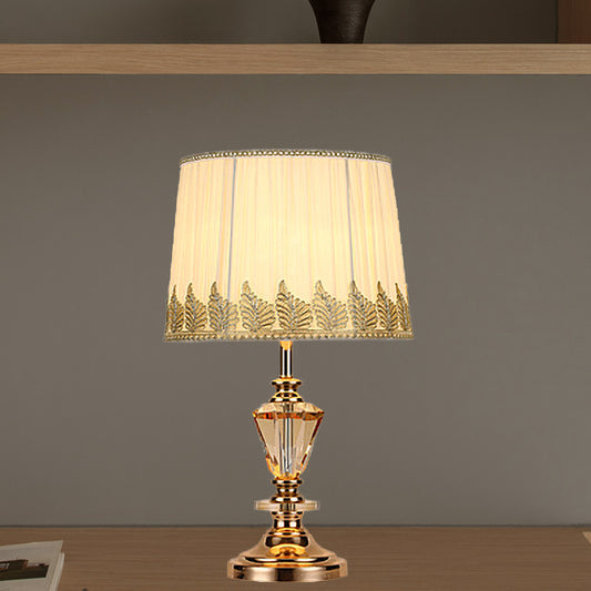 Contemporary 1 Bulb Task Lighting Beige Barrel Night Table Lamp with Fabric Shade Beige Clearhalo 'Lamps' 'Table Lamps' Lighting' 406497