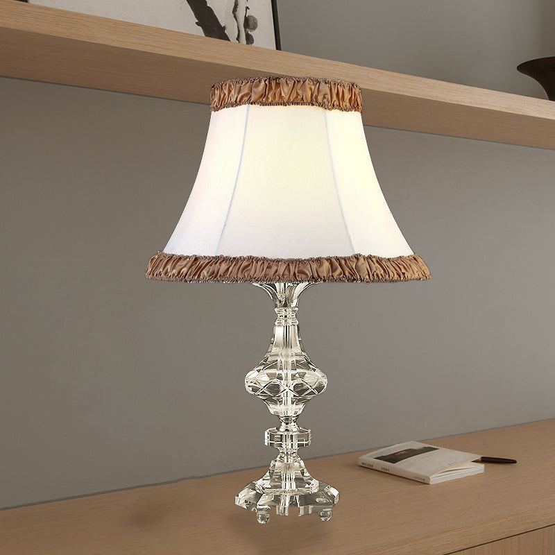 Contemporary 1 Bulb Table Light White Paneled Bell Small Desk Lamp with Fabric Shade White Clearhalo 'Lamps' 'Table Lamps' Lighting' 406557