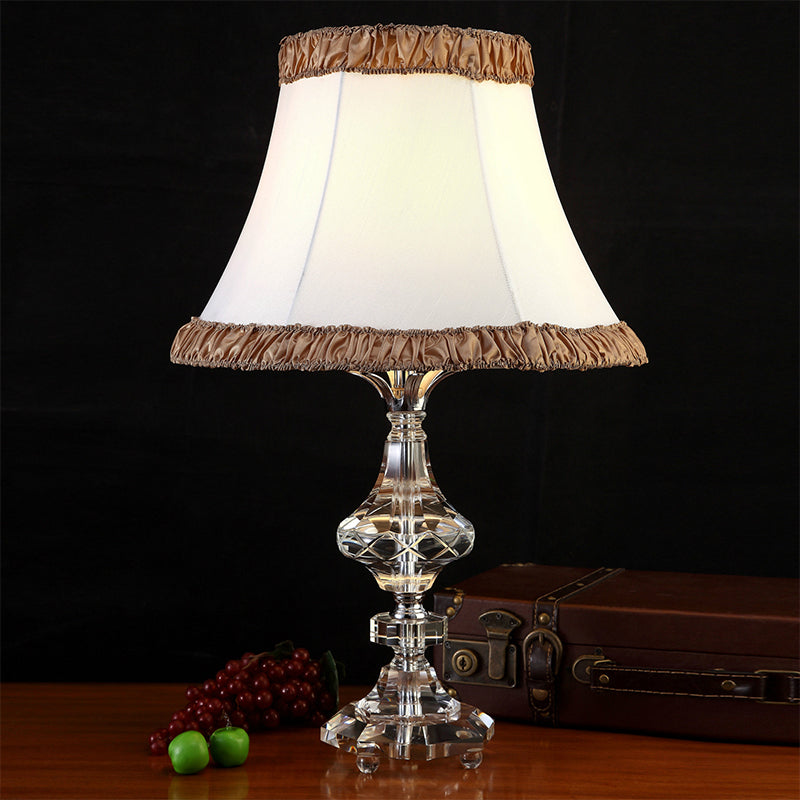 Contemporary 1 Bulb Table Light White Paneled Bell Small Desk Lamp with Fabric Shade Clearhalo 'Lamps' 'Table Lamps' Lighting' 406558