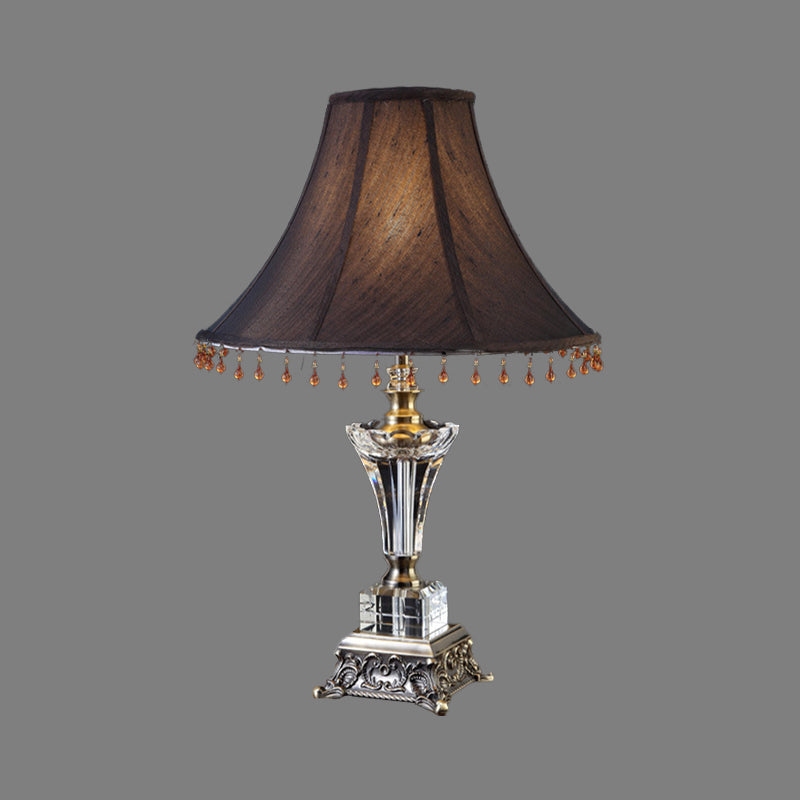 Black Bell Task Lamp Modern 1 Bulb Fabric Table Light with Carved Bronze Metal Base Clearhalo 'Lamps' 'Table Lamps' Lighting' 406565