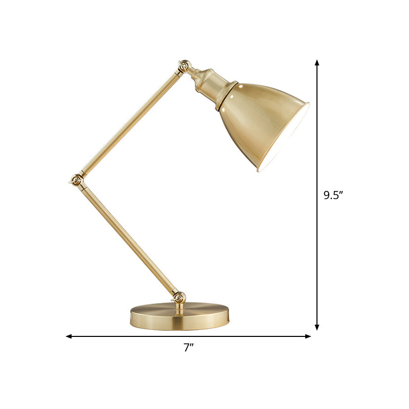 Conical Table Lamp Post-Modern Metal 1-Head Living Room Nightstand Lighting in Gold with Swing Arm Clearhalo 'Lamps' 'Table Lamps' Lighting' 406582