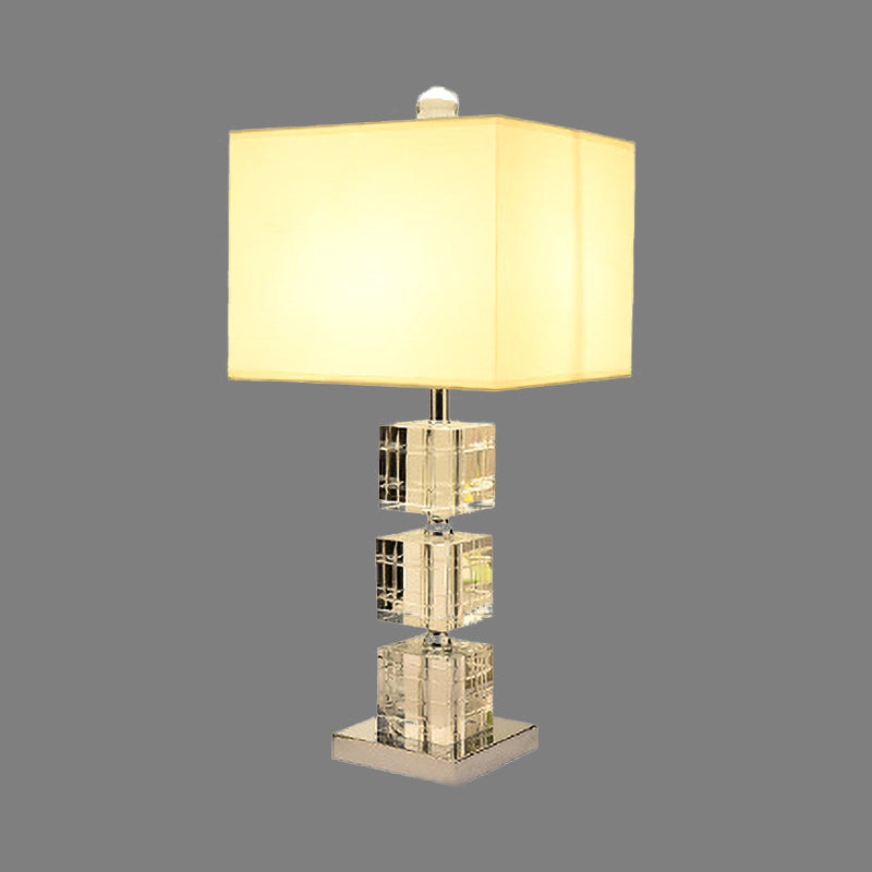 1 Head Cuboid Fabric Task Lighting Modernism Hand-Cut Crystal Small Desk Lamp in Beige Clearhalo 'Lamps' 'Table Lamps' Lighting' 406622