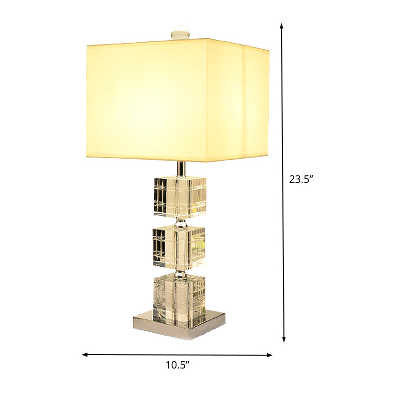 1 Head Cuboid Fabric Task Lighting Modernism Hand-Cut Crystal Small Desk Lamp in Beige Clearhalo 'Lamps' 'Table Lamps' Lighting' 406623