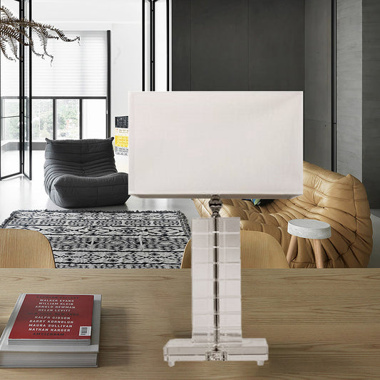 Modernist Rectangular Reading Light Clear Crystal 1 Bulb Nightstand Lamp in White White Clearhalo 'Lamps' 'Table Lamps' Lighting' 406638