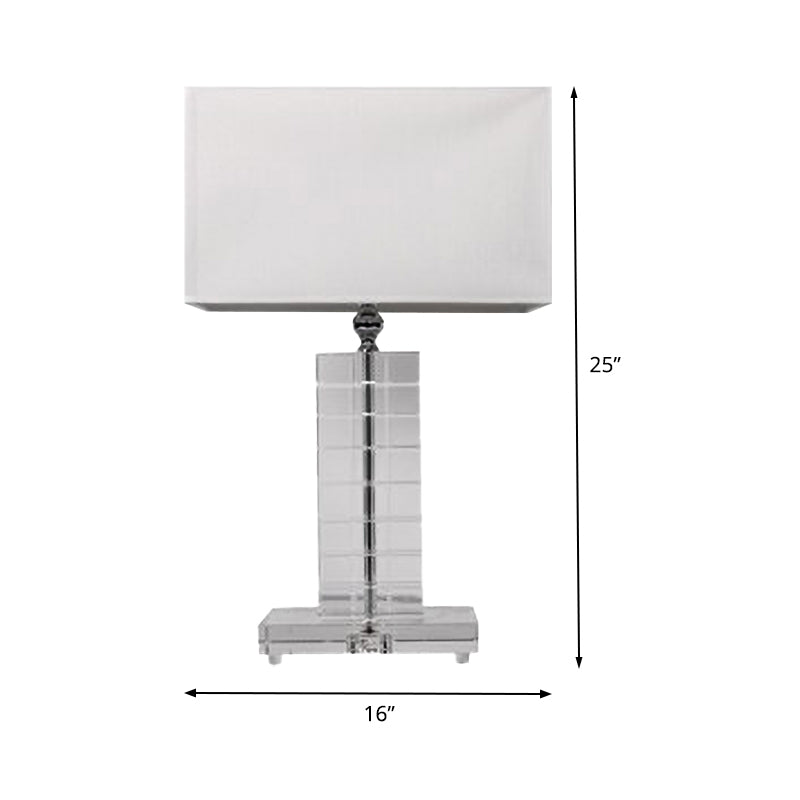 Modernist Rectangular Reading Light Clear Crystal 1 Bulb Nightstand Lamp in White Clearhalo 'Lamps' 'Table Lamps' Lighting' 406642