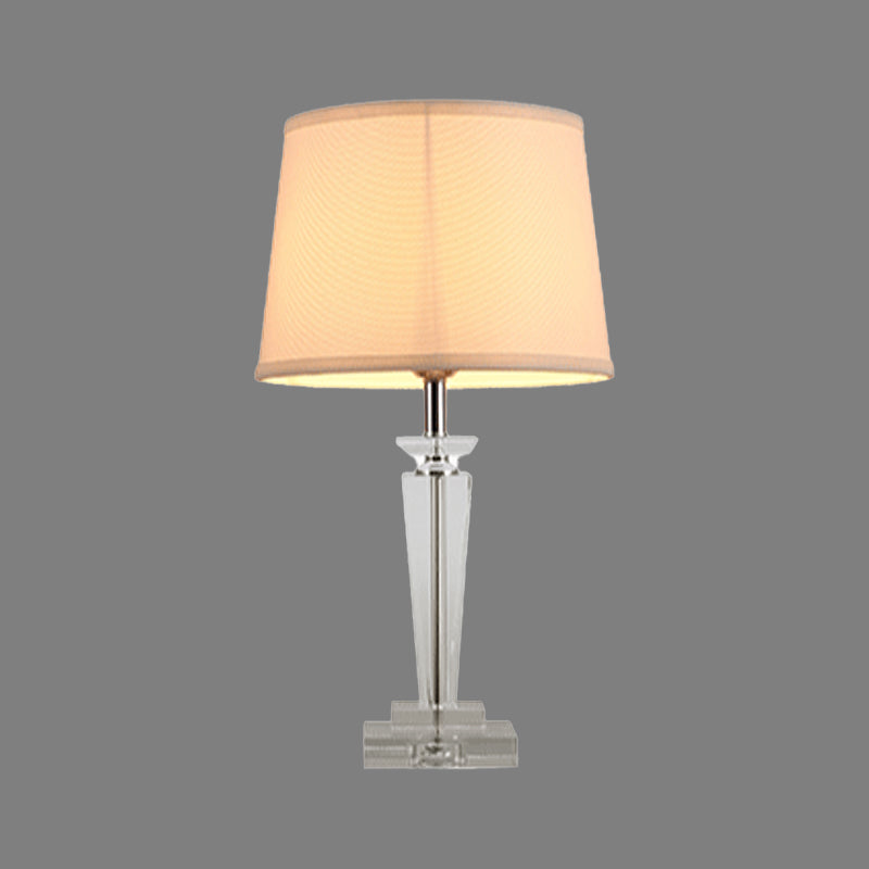 Tapered Fabric Table Lamp Contemporary Hand-Cut Crystal 1 Head Reading Book Light in White Clearhalo 'Lamps' 'Table Lamps' Lighting' 406646