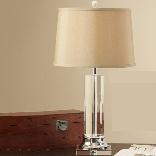 White Barrel Fabric Table Lamp Modernist 1 Bulb Clear Cylinder Crystal Reading Book Light White Clearhalo 'Lamps' 'Table Lamps' Lighting' 406663