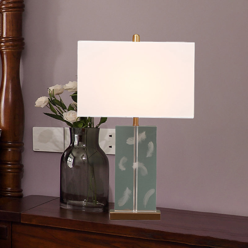 Rectangle Clear Crystal Desk Lamp Modern 1 Bulb White Table Light with Fabric Shade White Clearhalo 'Lamps' 'Table Lamps' Lighting' 406679