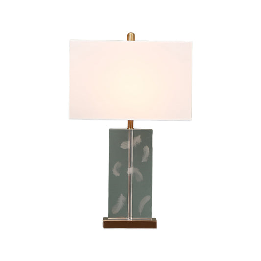 Rectangle Clear Crystal Desk Lamp Modern 1 Bulb White Table Light with Fabric Shade Clearhalo 'Lamps' 'Table Lamps' Lighting' 406681