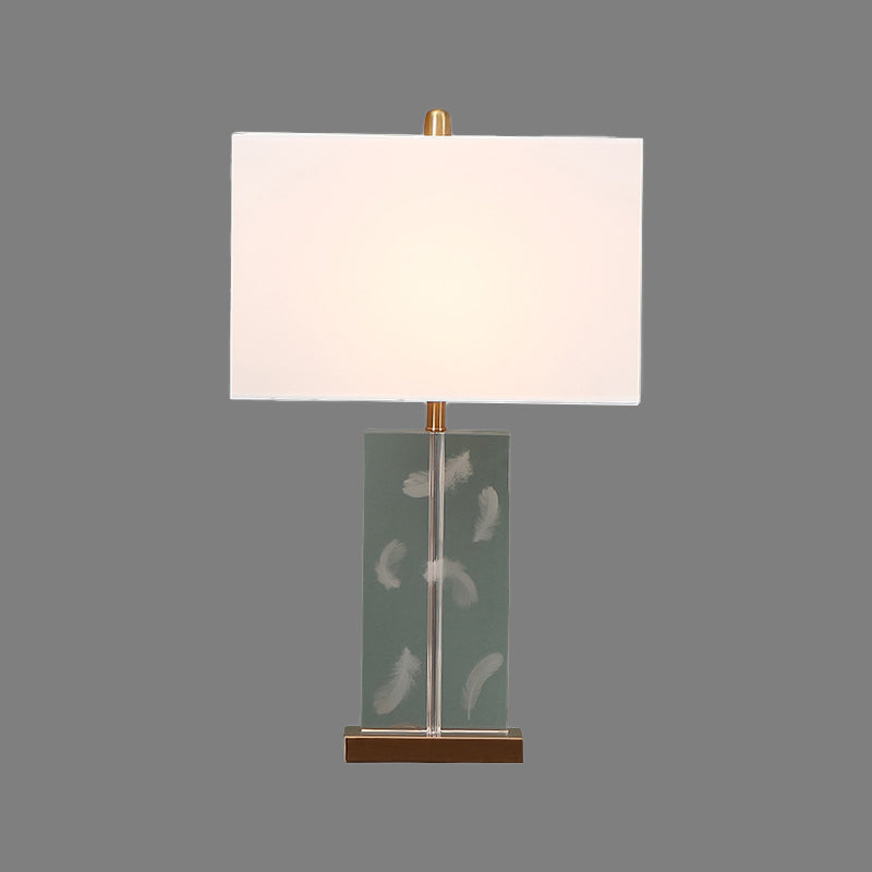 Rectangle Clear Crystal Desk Lamp Modern 1 Bulb White Table Light with Fabric Shade Clearhalo 'Lamps' 'Table Lamps' Lighting' 406682