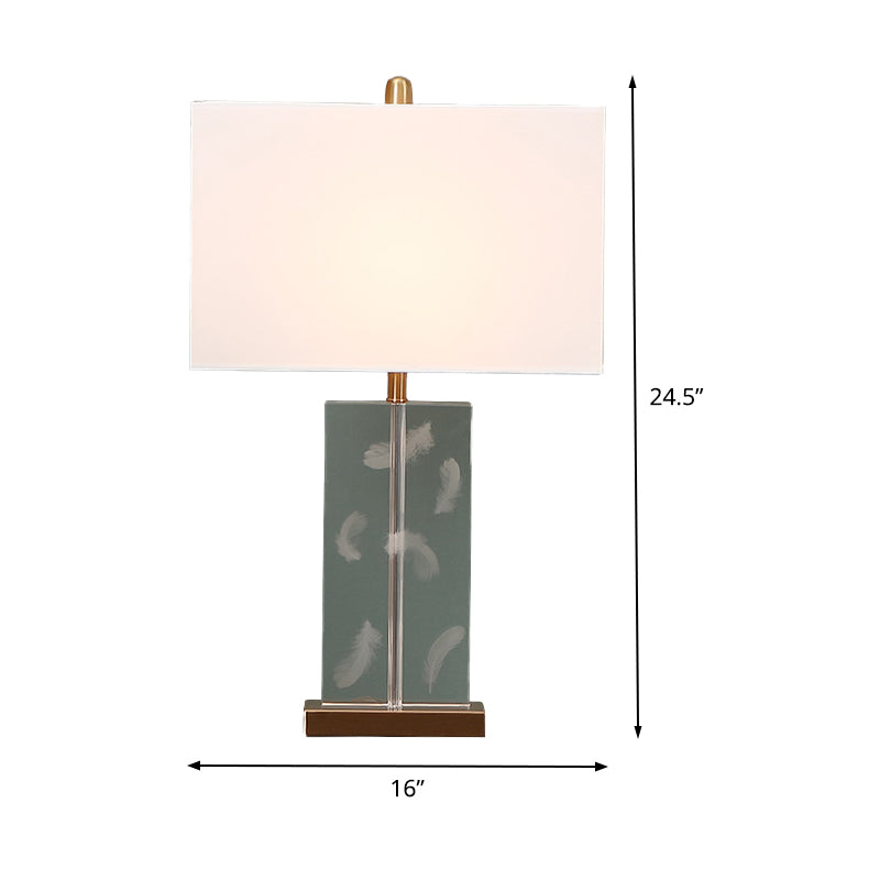 Rectangle Clear Crystal Desk Lamp Modern 1 Bulb White Table Light with Fabric Shade Clearhalo 'Lamps' 'Table Lamps' Lighting' 406683