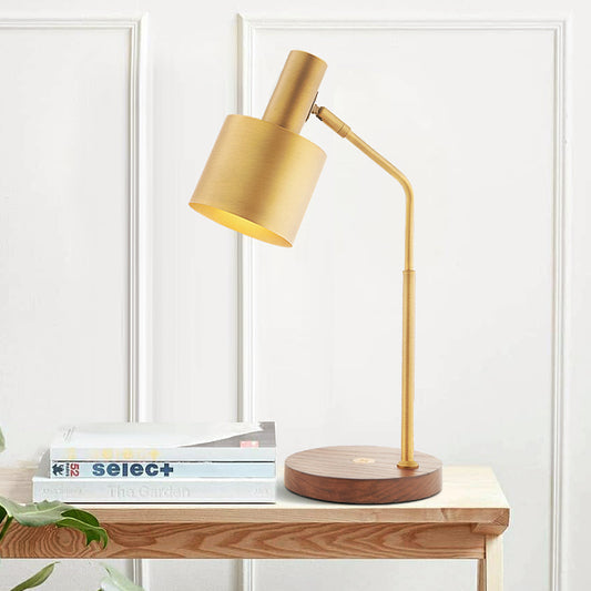 Minimalist 1-Bulb Night Lamp Brass Drum Nightstand Lighting with Metal Shade for Study Room Brass Clearhalo 'Lamps' 'Table Lamps' Lighting' 406689