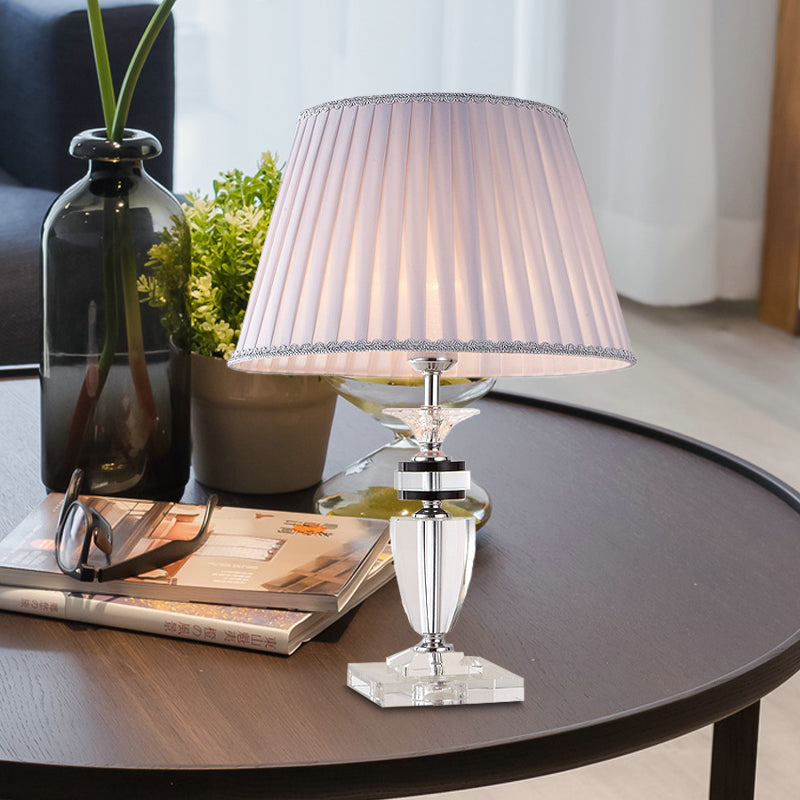 Grey Pleated Desk Lamp Modernist 1 Head Fabric Table Light with Jar Clear Crystal Base Grey Clearhalo 'Lamps' 'Table Lamps' Lighting' 406746