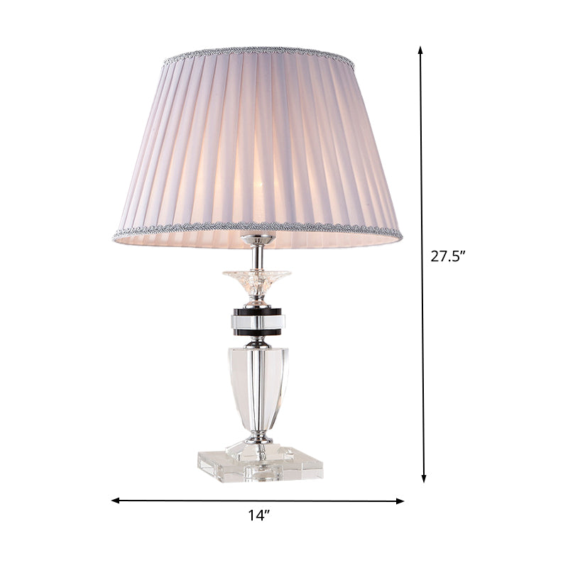 Grey Pleated Desk Lamp Modernist 1 Head Fabric Table Light with Jar Clear Crystal Base Clearhalo 'Lamps' 'Table Lamps' Lighting' 406750