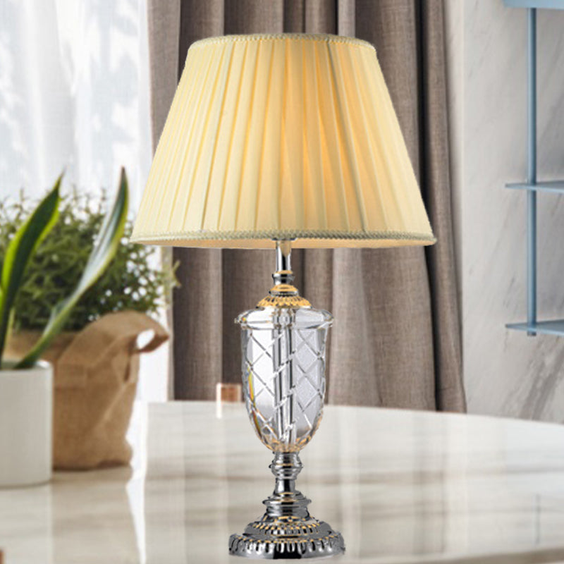 Cup Clear Crystal Desk Lamp Modern 1 Bulb Beige Table Light with Cone Fabric Shade Clearhalo 'Lamps' 'Table Lamps' Lighting' 406778