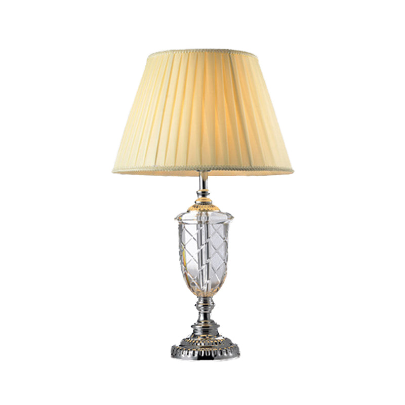 Cup Clear Crystal Desk Lamp Modern 1 Bulb Beige Table Light with Cone Fabric Shade Clearhalo 'Lamps' 'Table Lamps' Lighting' 406779