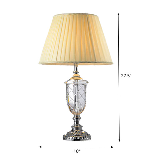 Cup Clear Crystal Desk Lamp Modern 1 Bulb Beige Table Light with Cone Fabric Shade Clearhalo 'Lamps' 'Table Lamps' Lighting' 406781