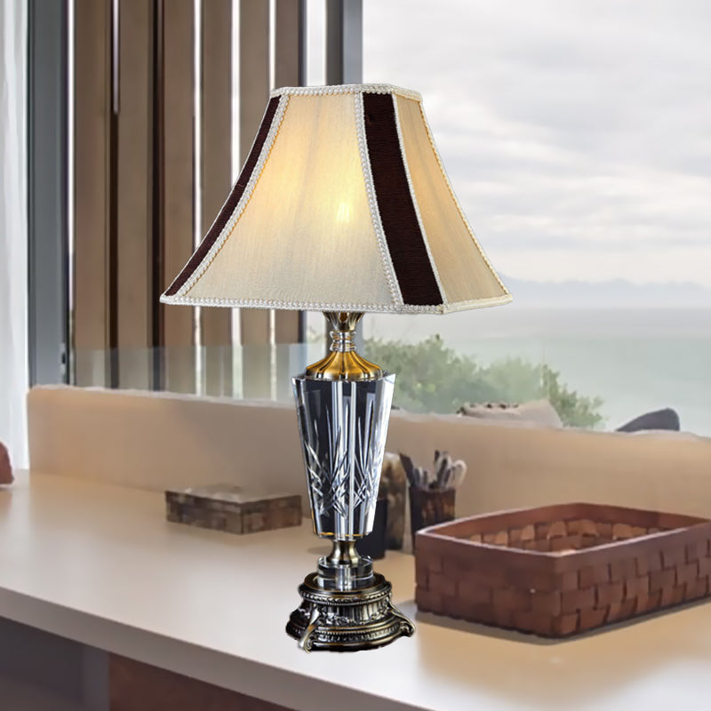 Fabric Bell Table Lamp Modern 1 Head Beige Desk Light with Sculpted Bronze Metallic Base Beige Clearhalo 'Lamps' 'Table Lamps' Lighting' 406806