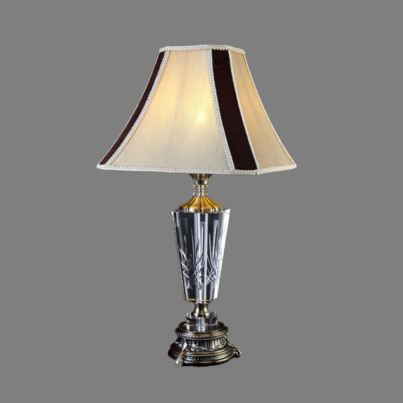 Fabric Bell Table Lamp Modern 1 Head Beige Desk Light with Sculpted Bronze Metallic Base Clearhalo 'Lamps' 'Table Lamps' Lighting' 406809