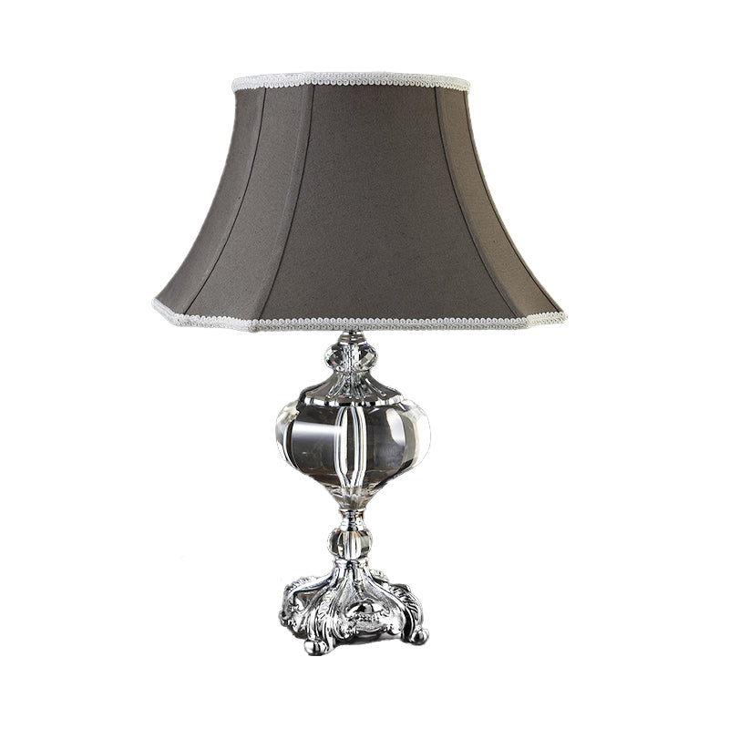 Contemporary 1 Bulb Table Light Grey Paneled Bell Small Desk Lamp with Fabric Shade Clearhalo 'Lamps' 'Table Lamps' Lighting' 406827