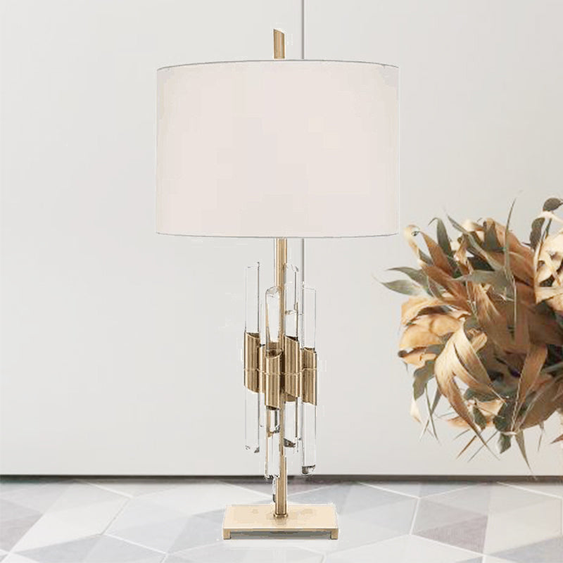 1 Head Living Room Desk Light Modern White Night Table Lamp with Cylinder Fabric Shade Clearhalo 'Lamps' 'Table Lamps' Lighting' 406831