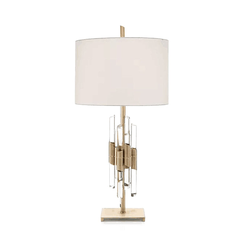 1 Head Living Room Desk Light Modern White Night Table Lamp with Cylinder Fabric Shade Clearhalo 'Lamps' 'Table Lamps' Lighting' 406832
